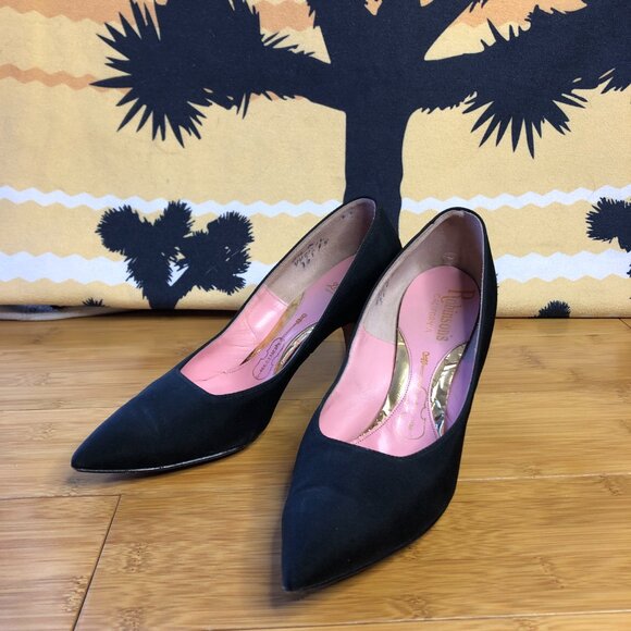 Vintage Robinson's Women's 6.5 Witchy Black Heels 1960s Boudoir Coquette - Picture 1 of 9